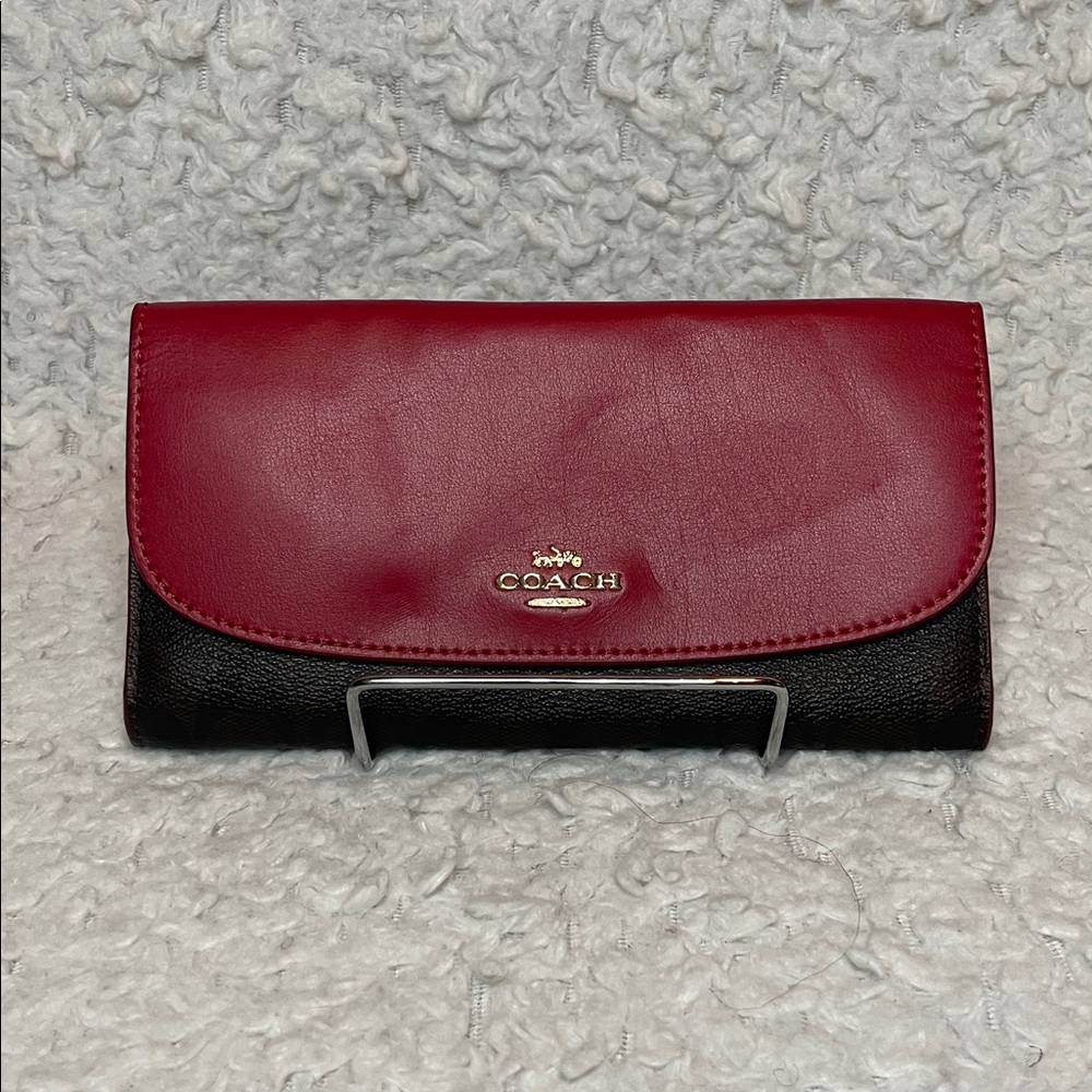 Coach Signature Cavas Elle Hobo Bag and Wallet Set in Brown w Red Leather Trim - Picture 12 of 17